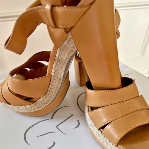 OFFICE LONDON REAL LEATHER HEEL PLATFORM SANDALS SIZE 7 TAN/MUSTARD EXC CONDITON - Picture 5 of 7